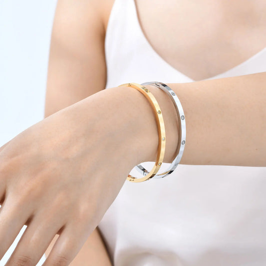 Vnox Waterproof Luxury Bangles Round Zircon For Women,Stainless Steel Classic Wrist Bracelets,Hand Jewelry Mother's Day Card