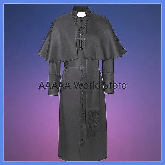 Medieval Priest Cosplay Costume Catholic Cassock Robe for Church Pastor Missionary Clergy