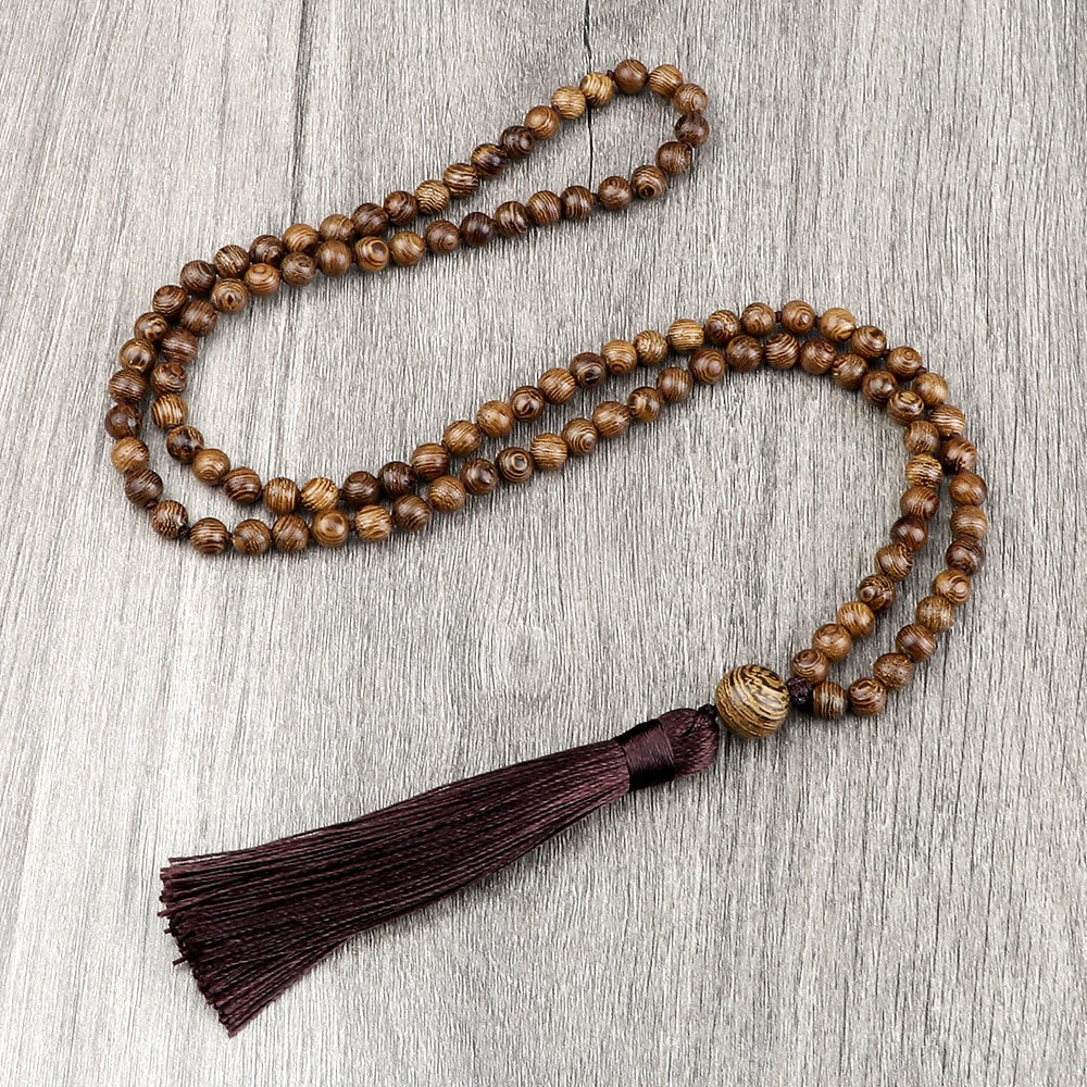 6 8 10mm Vintage 108 Mala Beads Necklace Original Wooden Bead Men Tassel Yoga Meditation Necklaces Women Prayer Buddhist Jewelry