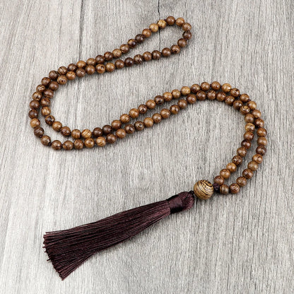 6 8 10mm Vintage 108 Mala Beads Necklace Original Wooden Bead Men Tassel Yoga Meditation Necklaces Women Prayer Buddhist Jewelry
