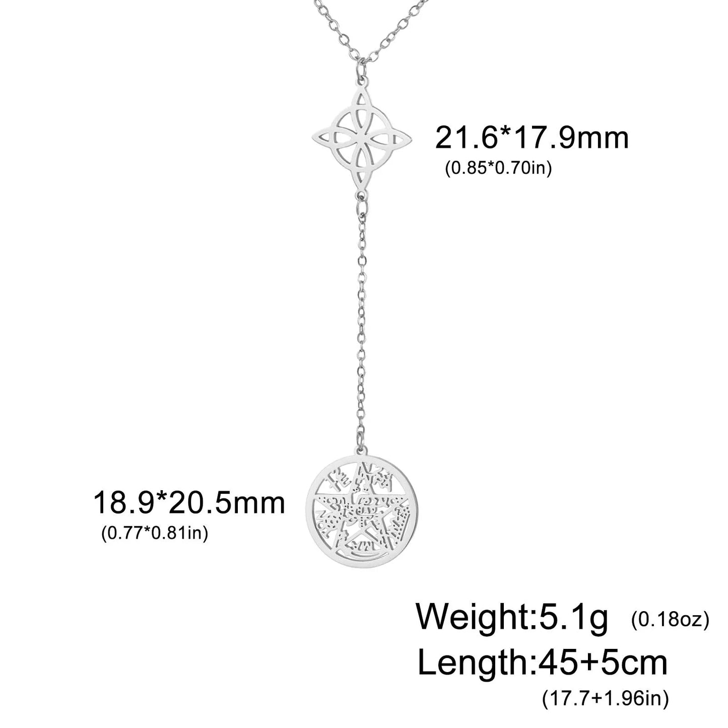 Double Amulet Protection Necklace witch Knot Pentagram Tetragrammaton Stainless Steel Protection Jewerly Wholesale