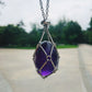 Natural Healing Crystal Raw Stone Net Pocket Pendant Necklace Energy Reiki Pendant Stainless Steel Chain Healing Stone Jewelry