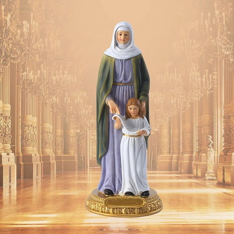 D8KF Virgin Mary with Saint Anne Blessed Catholic Sculpture Resin Christian Statue for Home Living Room Garden Church Decor