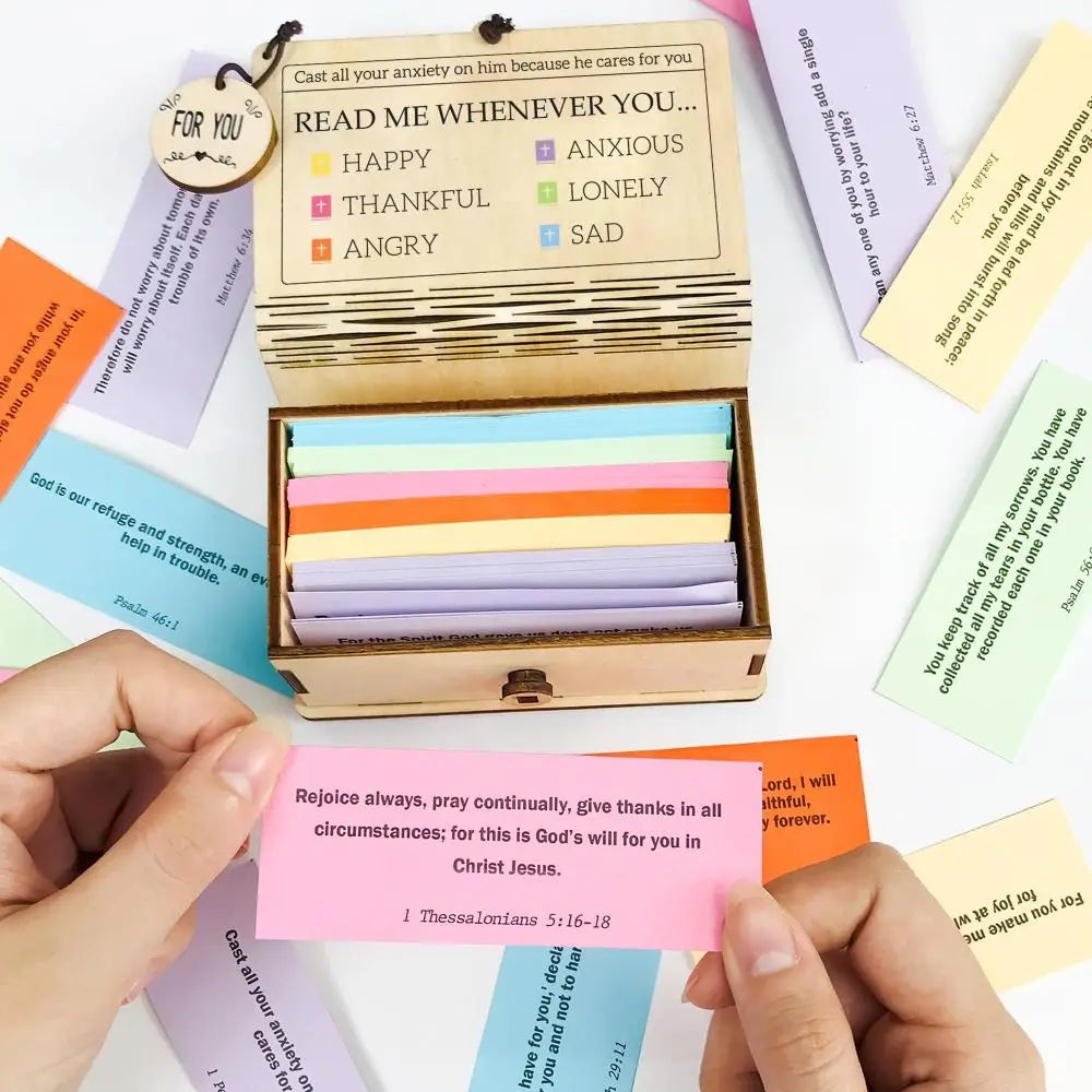 Inspirational 150 Cards Set Bible Verse Cards Daily Inspiration Handmade Bible Verses Box Bible Study Wooden Storage Son