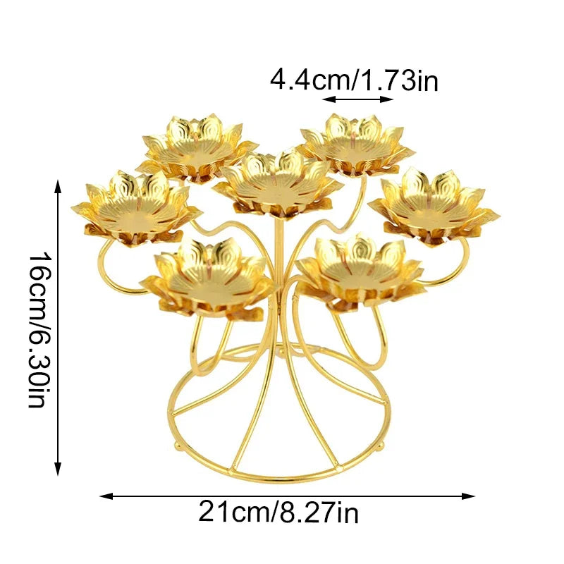 Golden Butter Lamp Holder Metal Lotus Light Cup Candlestick Living Room Restaurant Temples Buddhist Candle Stand Home Decoration