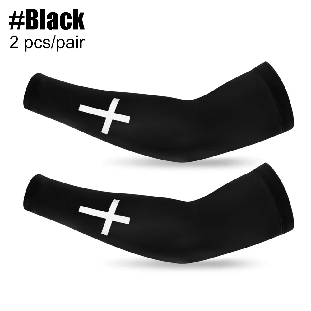 1Pair Cross UV Cooling Arm Sleeve Christian Compression Arm Sleeve Youth Football Baseball Volleyball Sports Cycling Working
