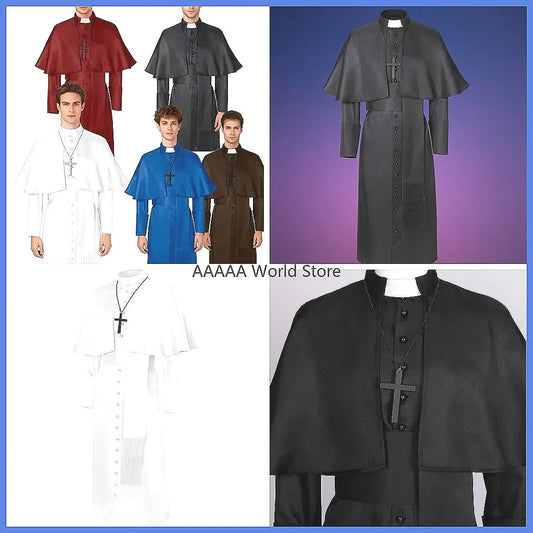 Medieval Priest Cosplay Costume Catholic Cassock Robe for Church Pastor Missionary Clergy
