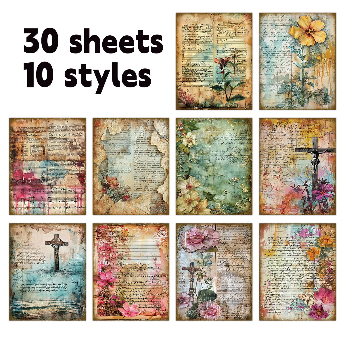 30pcs Bible Decorative Scrapbook Paper,For Bible Journaling,Faith-Based Diy Craft,Religious Art Project,Sunday Church Decoration