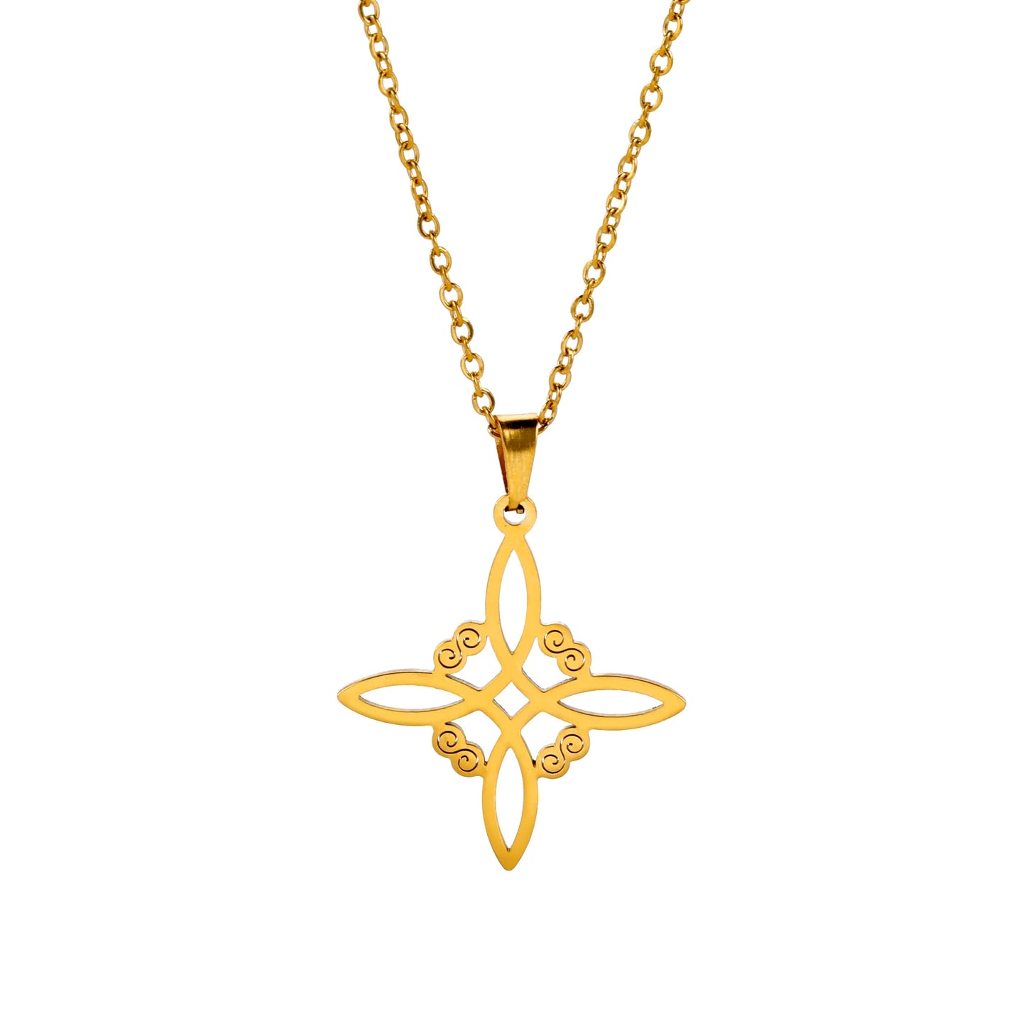 Double Amulet Protection Necklace witch Knot Pentagram Tetragrammaton Stainless Steel Protection Jewerly Wholesale