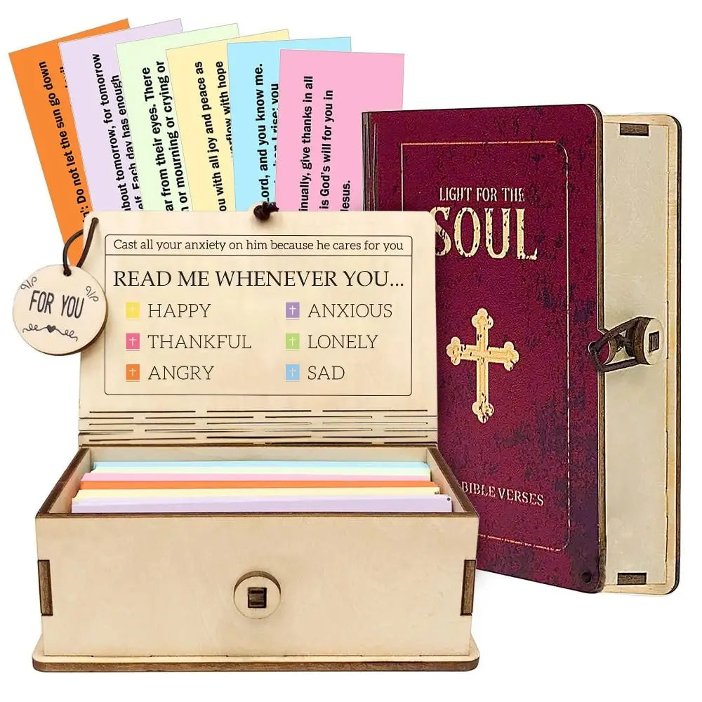 Inspirational 150 Cards Set Bible Verse Cards Daily Inspiration Handmade Bible Verses Box Bible Study Wooden Storage Son