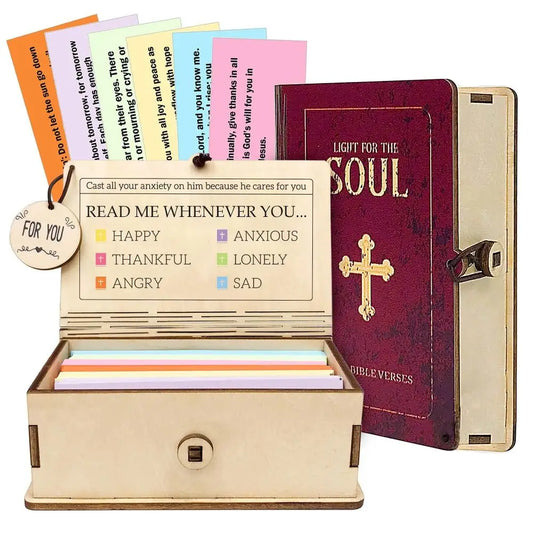 Inspirational 150 Cards Set Bible Verse Cards Daily Inspiration Handmade Bible Verses Box Bible Study Wooden Storage Son