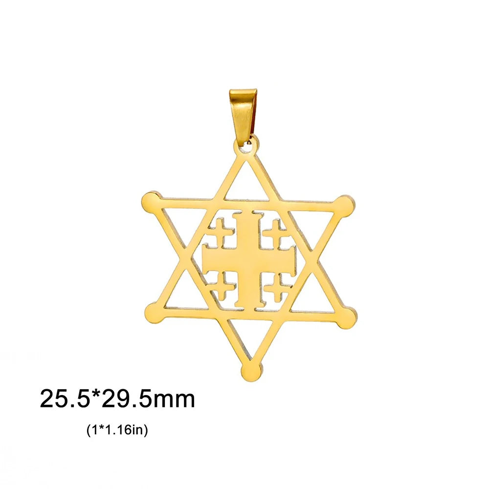 EUEAVAN 1pc Jewish Star of David Hexagram Pendant Stainless Steel Amulet Charms for Jewelry Making Necklace Supplies