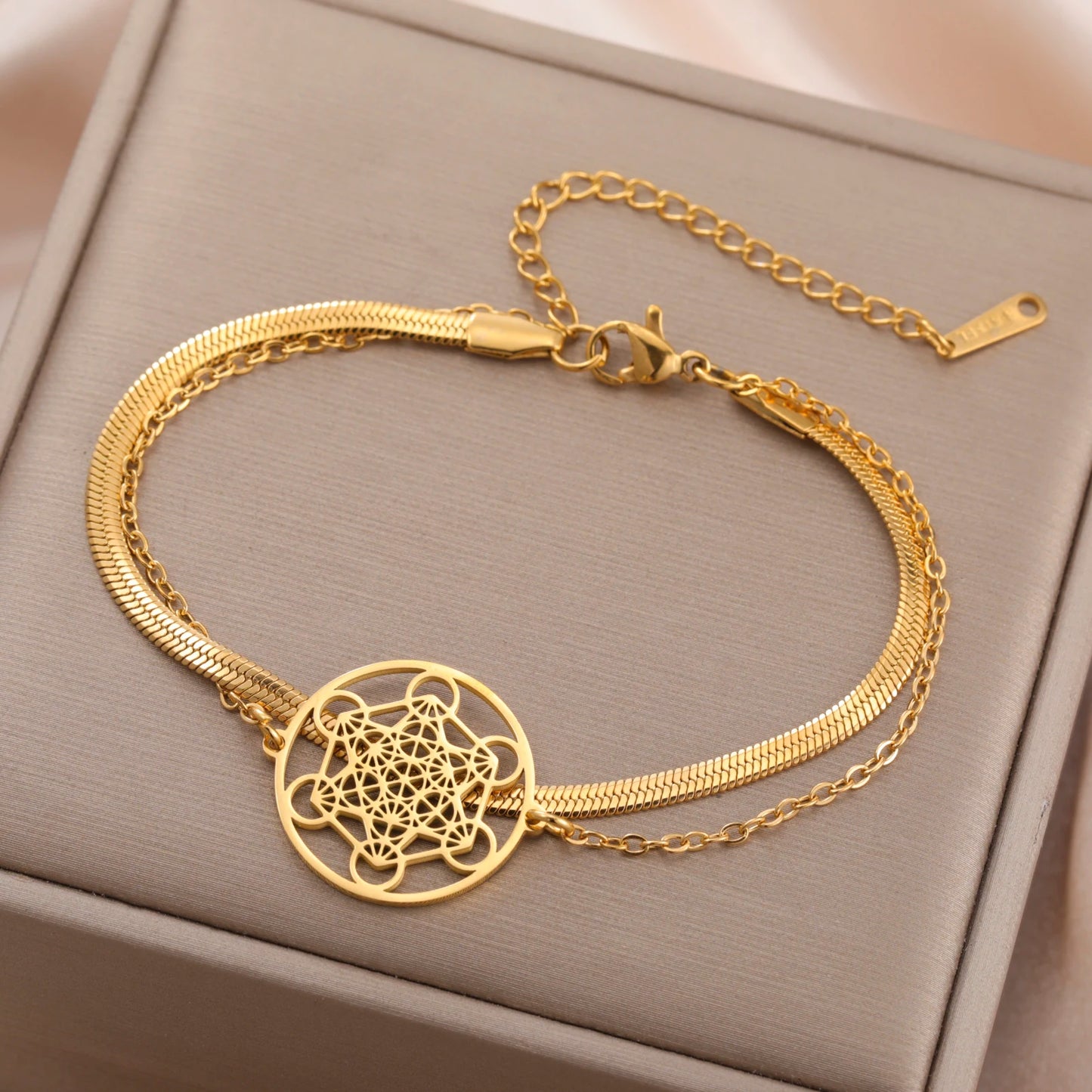 Skyrim Archangel Seal Metatron Pendant Bracelet Stainless Steel Male Female Buddhist Hindu Talisman Sacred Geometry Jewelry Gift