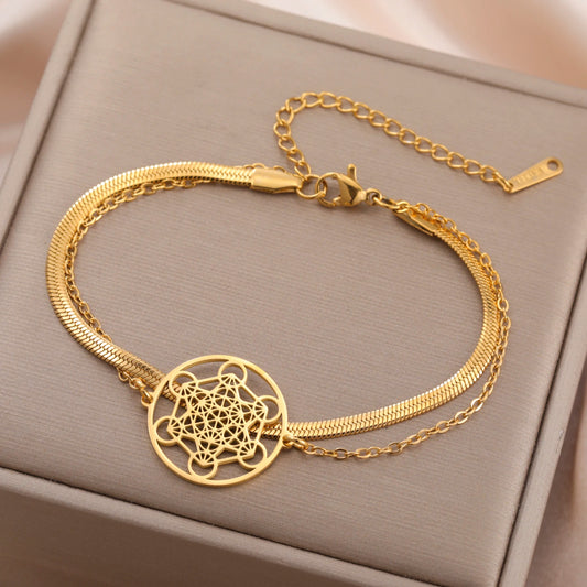 Skyrim Archangel Seal Metatron Pendant Bracelet Stainless Steel Male Female Buddhist Hindu Talisman Sacred Geometry Jewelry Gift