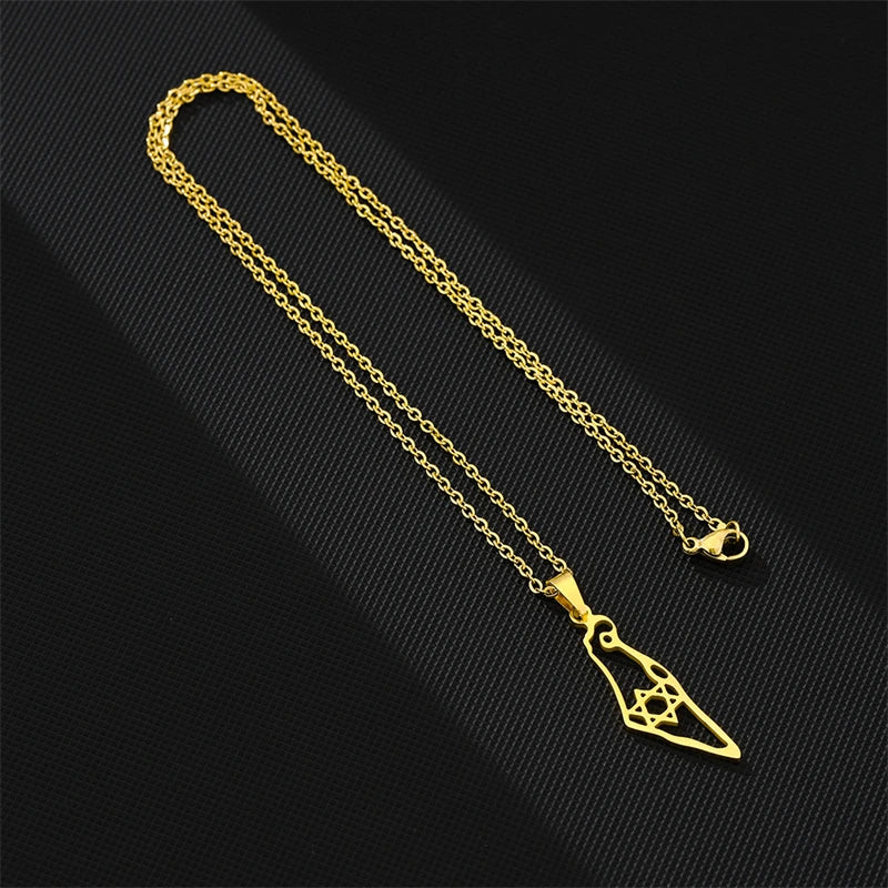 Israel Hexagram Map Pendant Necklace Country Geometry Stainless Steel Chain Necklaces for Women Jewelry Gift Souvenir Wholesale