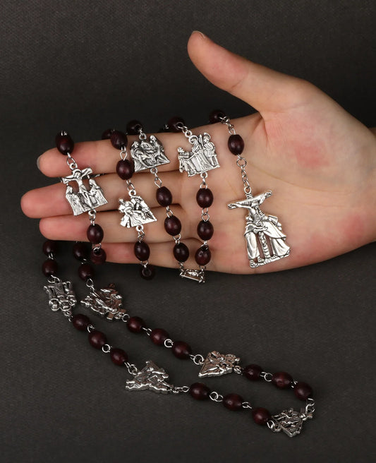 14 Stations of Cross Pendant Chaplet Rosary Necklace Wooden Prayer Beads Chain Catholic Religious Sacraments Jewelry Gifts