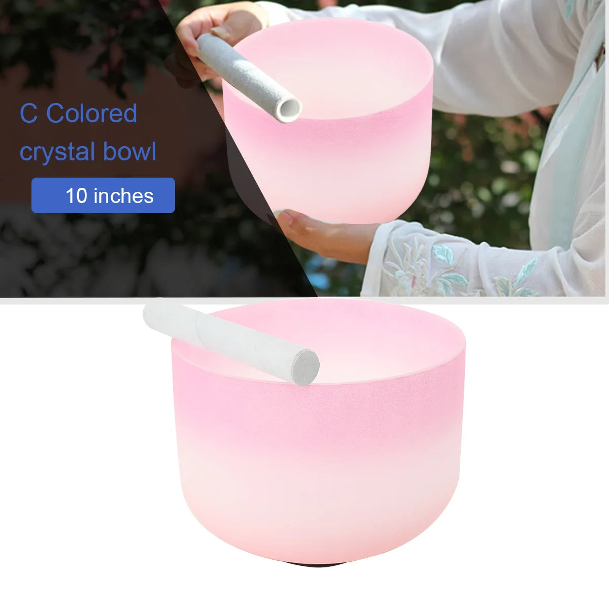 10 inch C Note Frosted Crystal Singing Bowl for Sound Healing Meditation Yoga Sound Healing