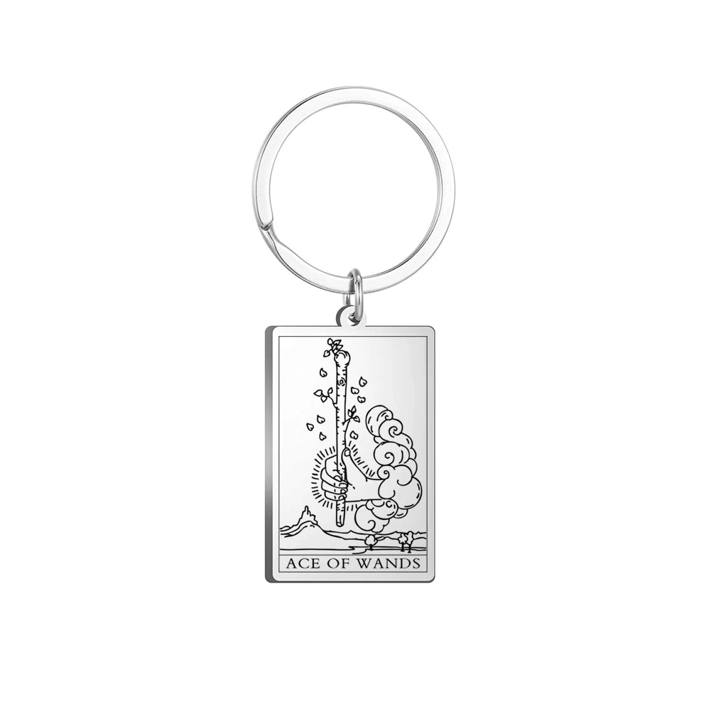 Dawapara Tarot Cards Keychains Stainless Steel Vintage Amulet Good Luck The Major Arcana Keyring Wiccan Jewelry