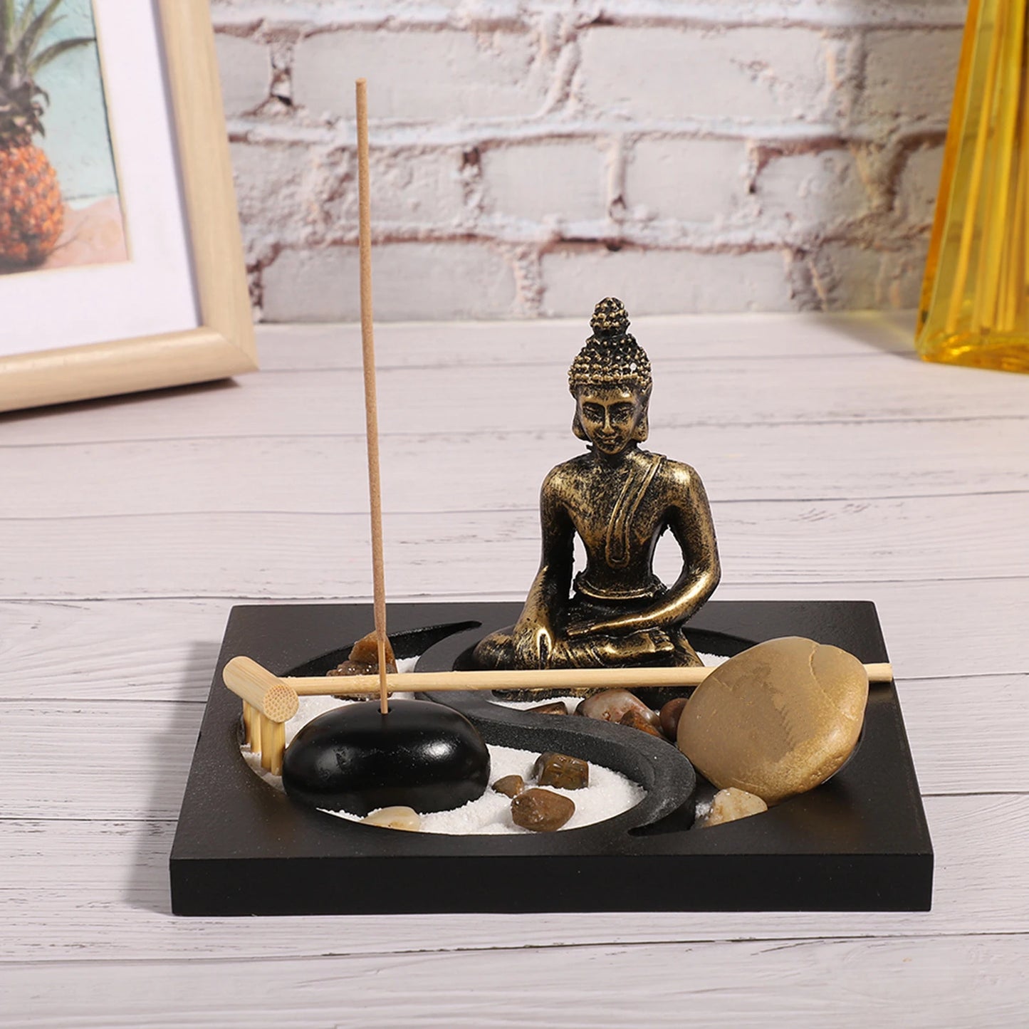 Buddha Sand Tray Zen Garden Decor Resin Craft Home Ornament for Living Room Desktop Meditation Focus Innovative Mindful Gift