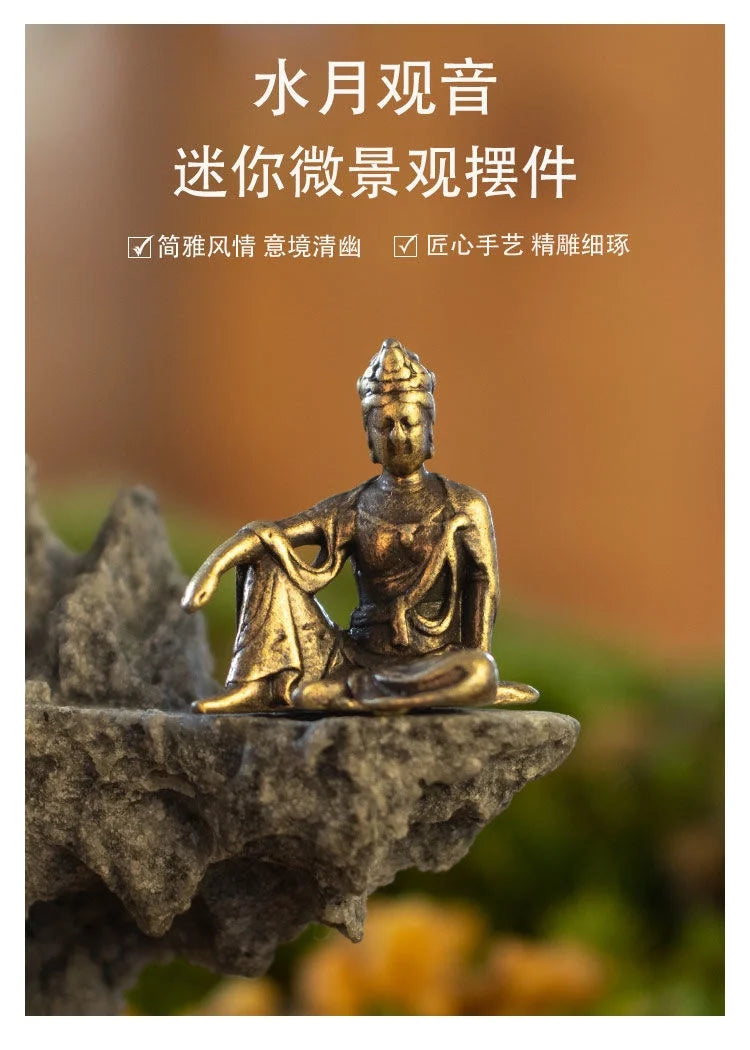 Micro Landscape Bronze Chinese Buddha Ancient Tea Ceremony Zen Moss Rockery Bonsai Sand Table Decorationfairy Garden Miniatures