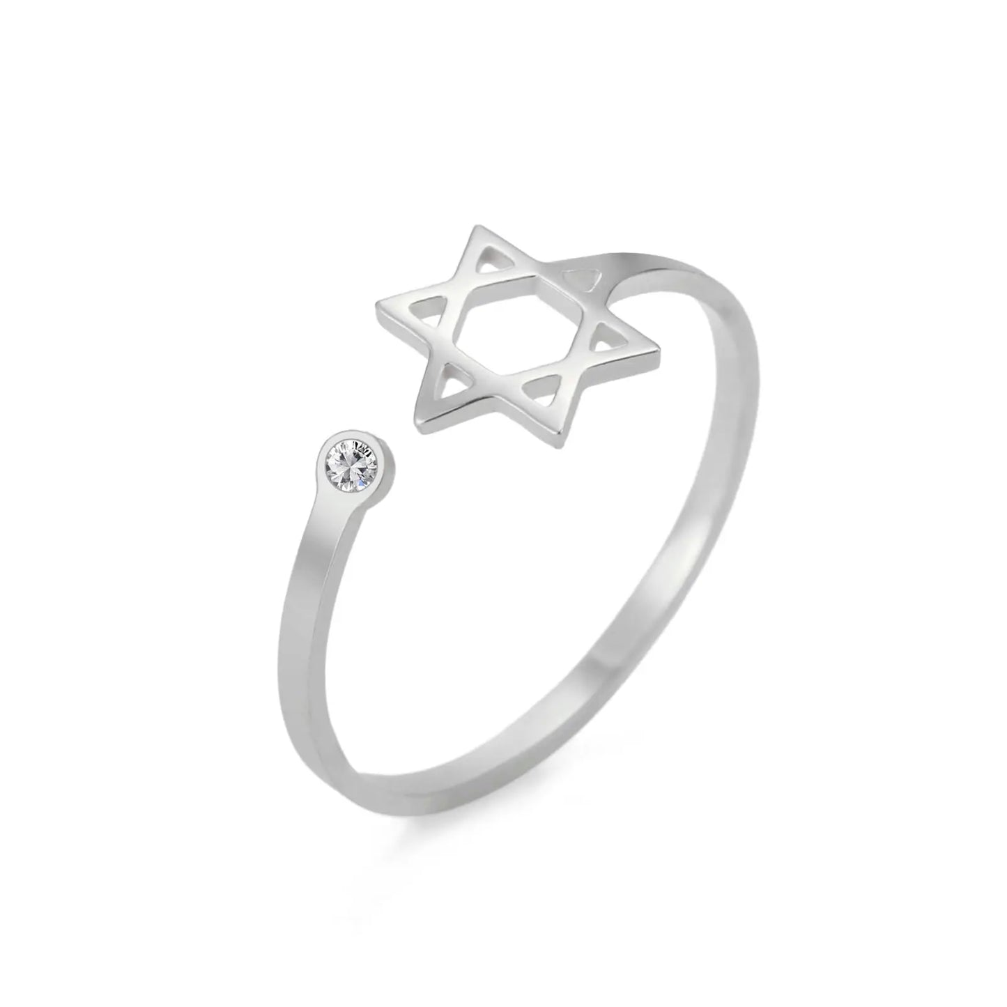 Dreamtimes Star of David Rings for Women Stainless Steel Adjustable Open Rings with Clear Zircon Hexagram Jewish Ring Jewelry