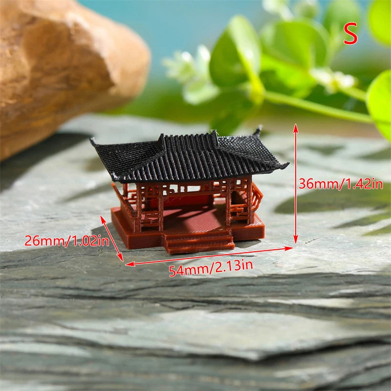 [F] Miniature Pavilion Figurine Bonsai Nament Garden Decor Micro Landscape Statue Gazebo Model Zen Garden Supplies Yard Rockery