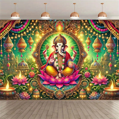 Lord Ganesha Wall Tapestry Hindu Elephant God Canvas Art  Wall Hanging Home Temple Decor Diwali Gift Yoga Meditation Room
