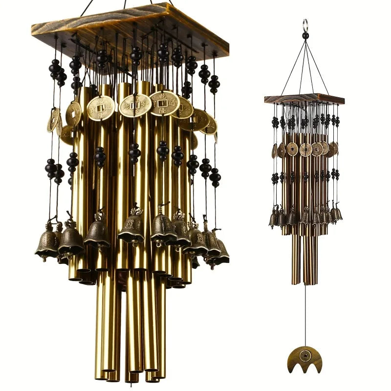 Outdoor Wind Chimes Handmade Natural Wooden & Metal Aluminum Tube Wind Bell Hanging Decor for Garden Courtyard Balcony Window