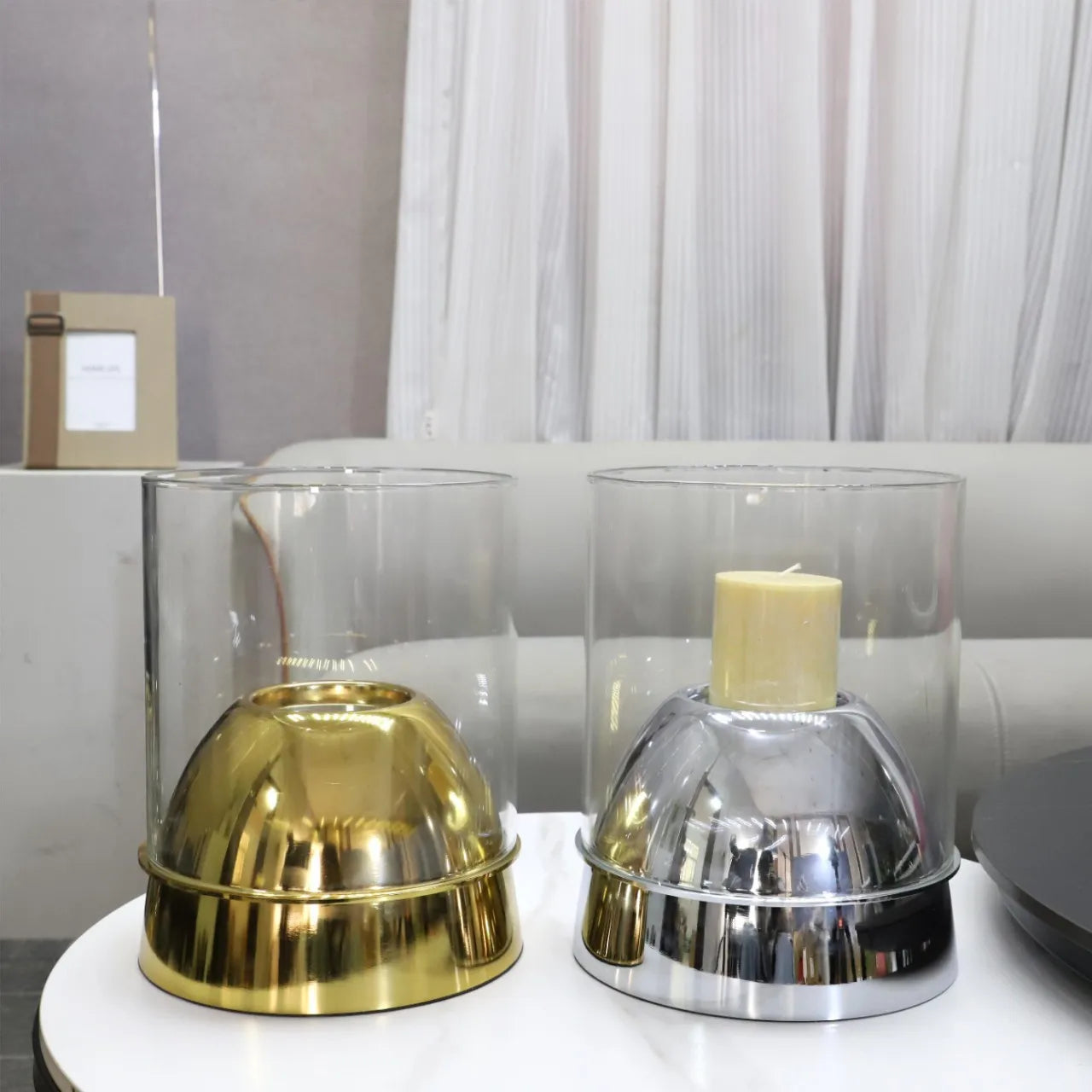 Geometric Metal Glass Menorah Candelabrum Candlestick Gold Semicircle Candle Holders Home Decoration Accessories Centerpieces