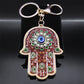 Islam Hand of Fatima Turky Blue Eyes Keychain Lucky Eye Hamsa Hands Flower Keyring Pendant Men Women Jewelry chaveiro para carro