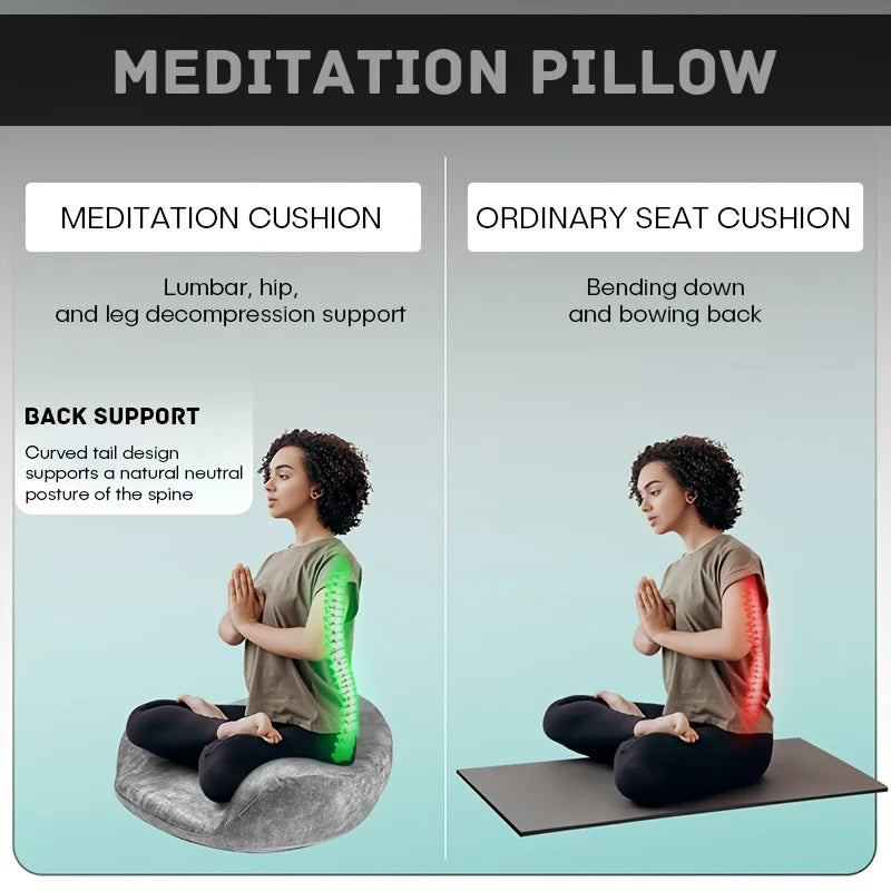 Memory Foam Meditation Cushion with Ergonomic Support | Gray Washable Zafu Pillow for Yoga, Sitting & Reading | Hip, Knee & Leg