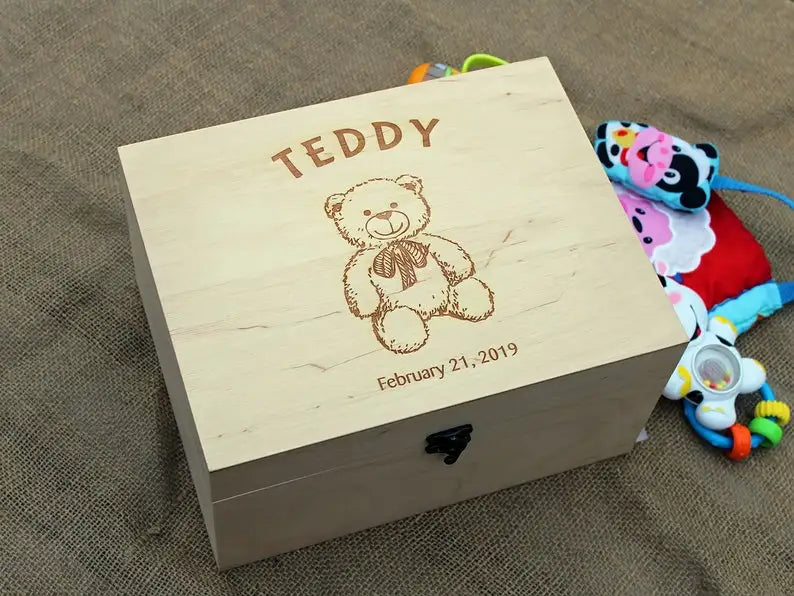 Personalized Wooden Baptism Keepsake Box ,Baptism Gifts For Baby Girl Or Baby Boy, Engraved Memory Box That Pattern With Wreath