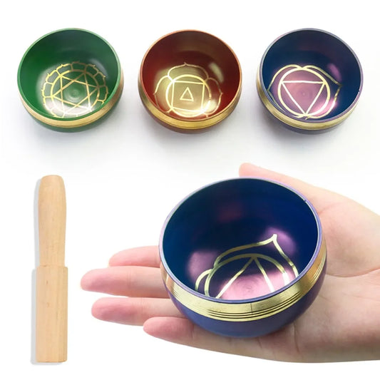 Buddhist Sound Bowls Therapy Meditation Mindfulness Yoga Ornaments Colorful Nepal Tibetan Singing Bowl Chakras Handmade Copper