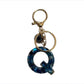 Blue Resin Initial Keychain - Evil Eye Letter Charm with Rhinestones & Tassel, Stylish Gift for Women, Lobster Clasp Accessory