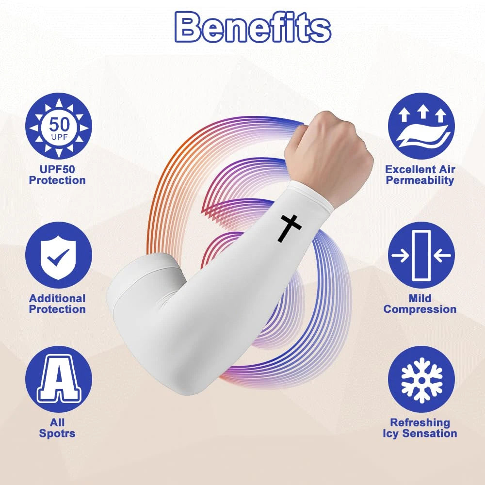 1Pair Cross UV Cooling Arm Sleeve Christian Compression Arm Sleeve Youth Football Baseball Volleyball Sports Cycling Working