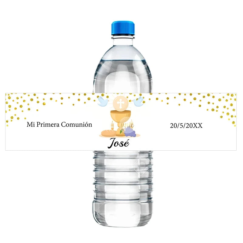 Custom Boys Girls Mi Primera Comunión Decor Water Bottle Labels Stickers Christening Baptism Communion