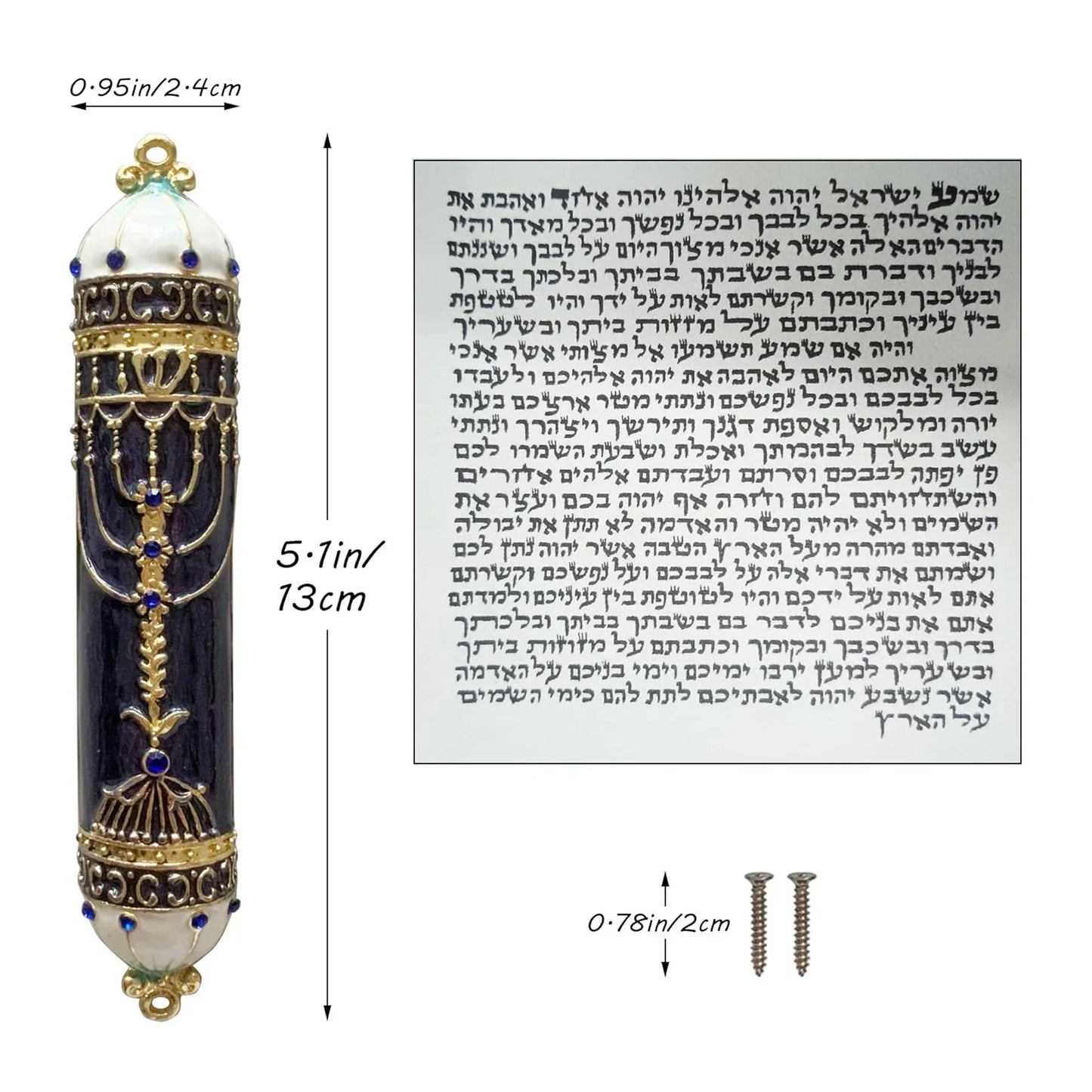 Hand Painted Door Mezuzah Ornament with Screw Zinc Alloy Jewish Mezuzah Case Cover Delicate Embellished Door Wall Hanukkah Decor