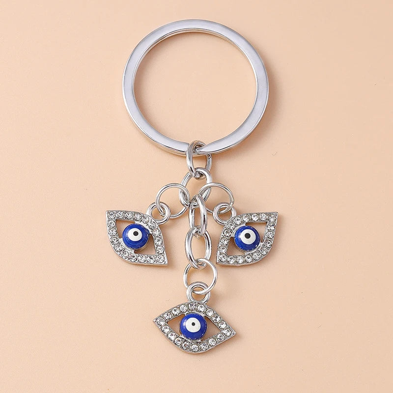 Retro Alloy Turkish Lucky  Evil Eyes Keychain Hamsa Hand Key Ring Pendant for Women Girls Handbag Decor DIY Jewelry Gifts