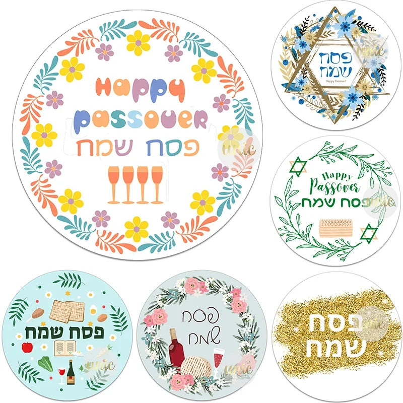 Happy Passover Jewish Holiday Stickers Labels Hebrew Celebration Stickers Flower Decoration