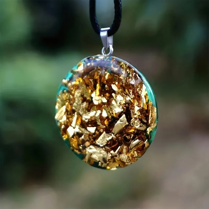 1PC Malachite Chakra Energy Orgonite Pendant Necklace, Malachite Chakra Energy Orgonite Pendant: Sri Yantra Sacred Geometry, Roc
