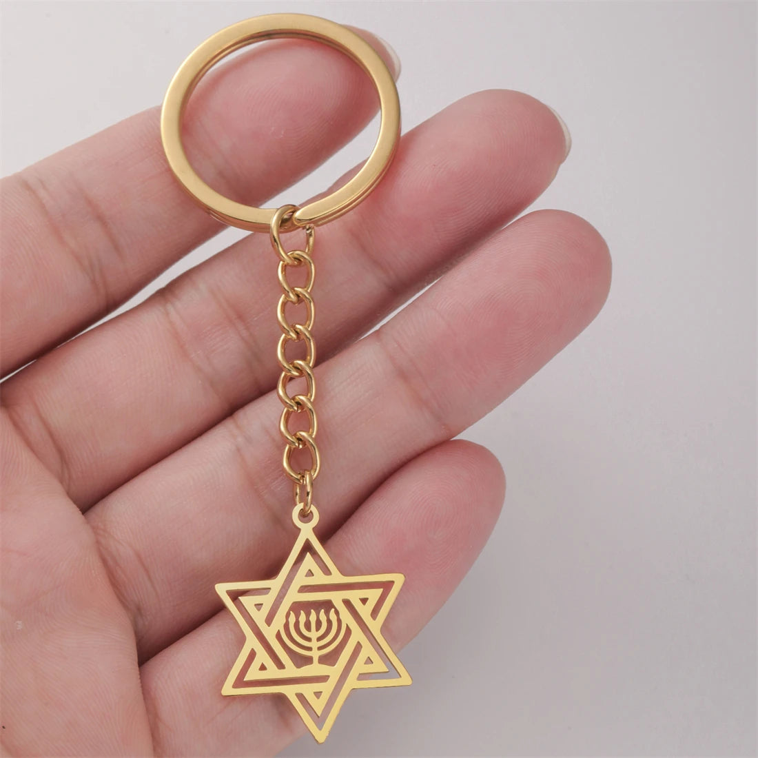 Lucktune Star Of David Hanukkah Menorah Keychain Stainless Steel Hexagram Candlestic Jewish Keyring Women Amulets Jewelry Gifts