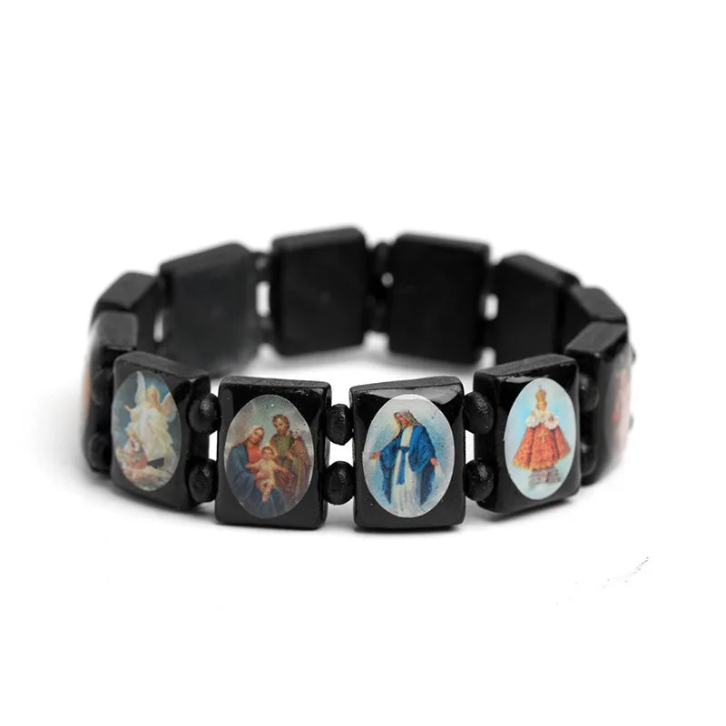 Natural wooden Catholic jewelry Christian Jesus faith Rosary Bracelet religious charm jewelry Bracelets on hand wholesale