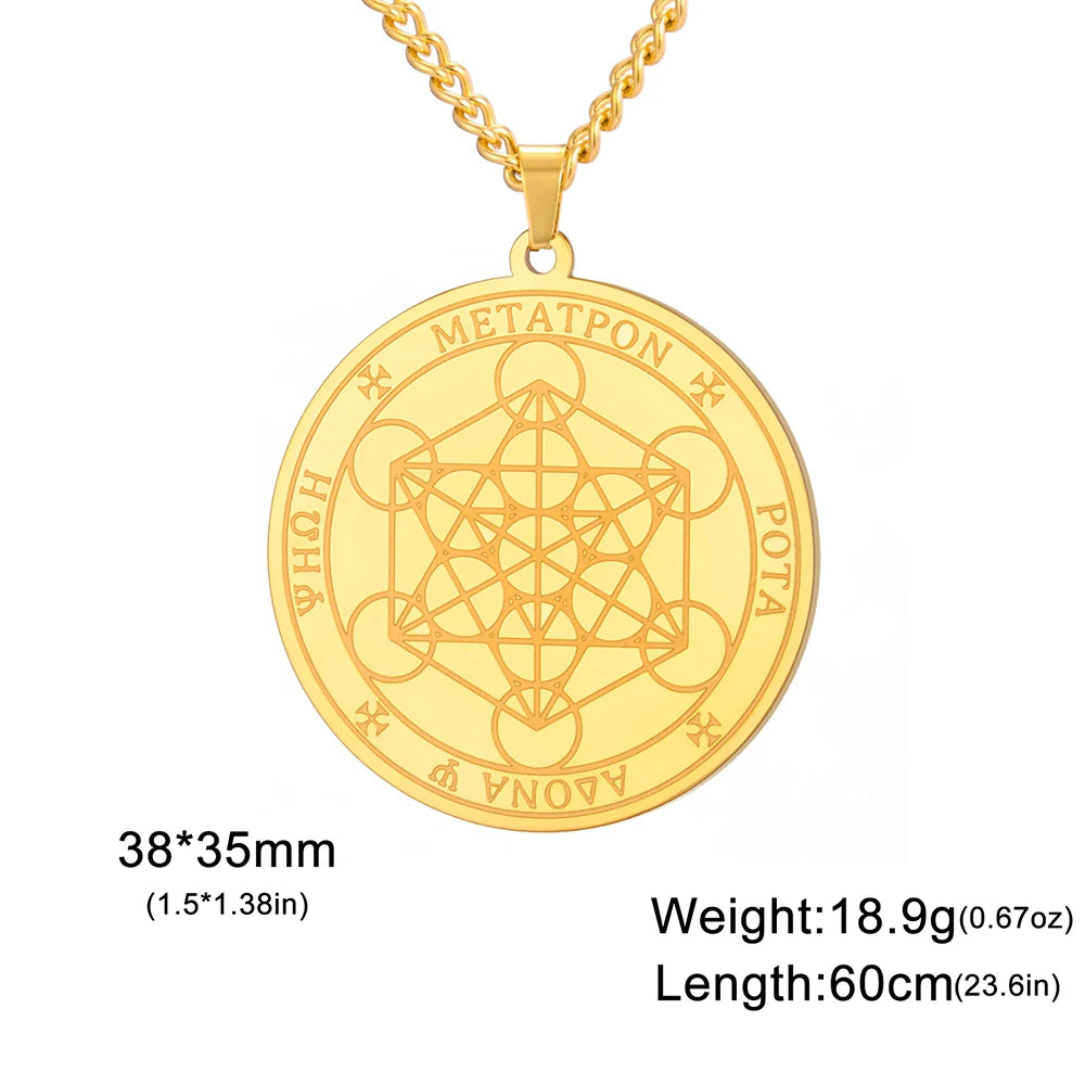 Dawapara Metatron Cube Necklace Stainless Steel Sacred Geometry Archangel Metatron Medal Pendant Protection Talisman