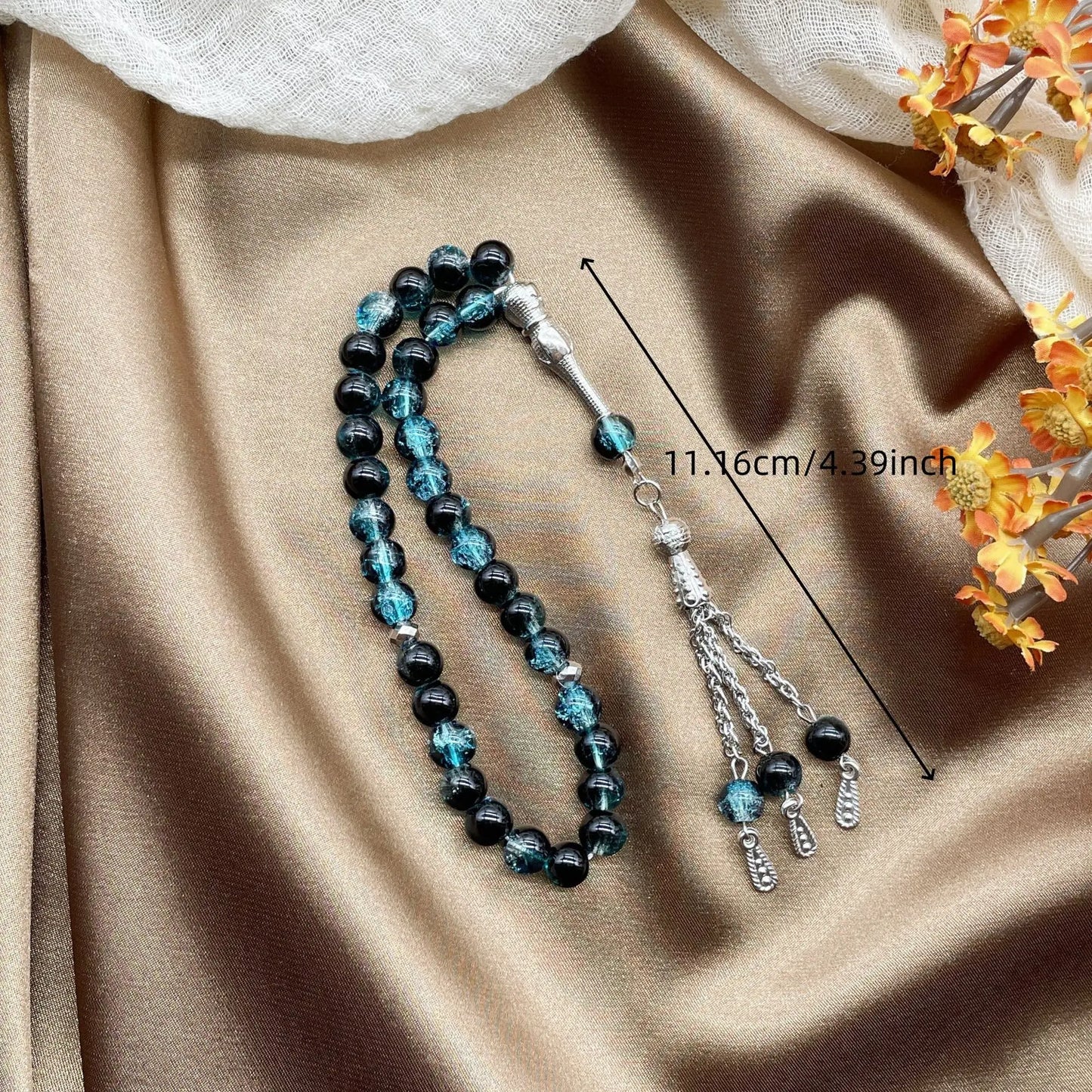 New 33 Beads 8mm Cracked Glass Tasbih, Muslim Prayer Beads for Daily Worship, Ramadan Holiday Gift for Women
