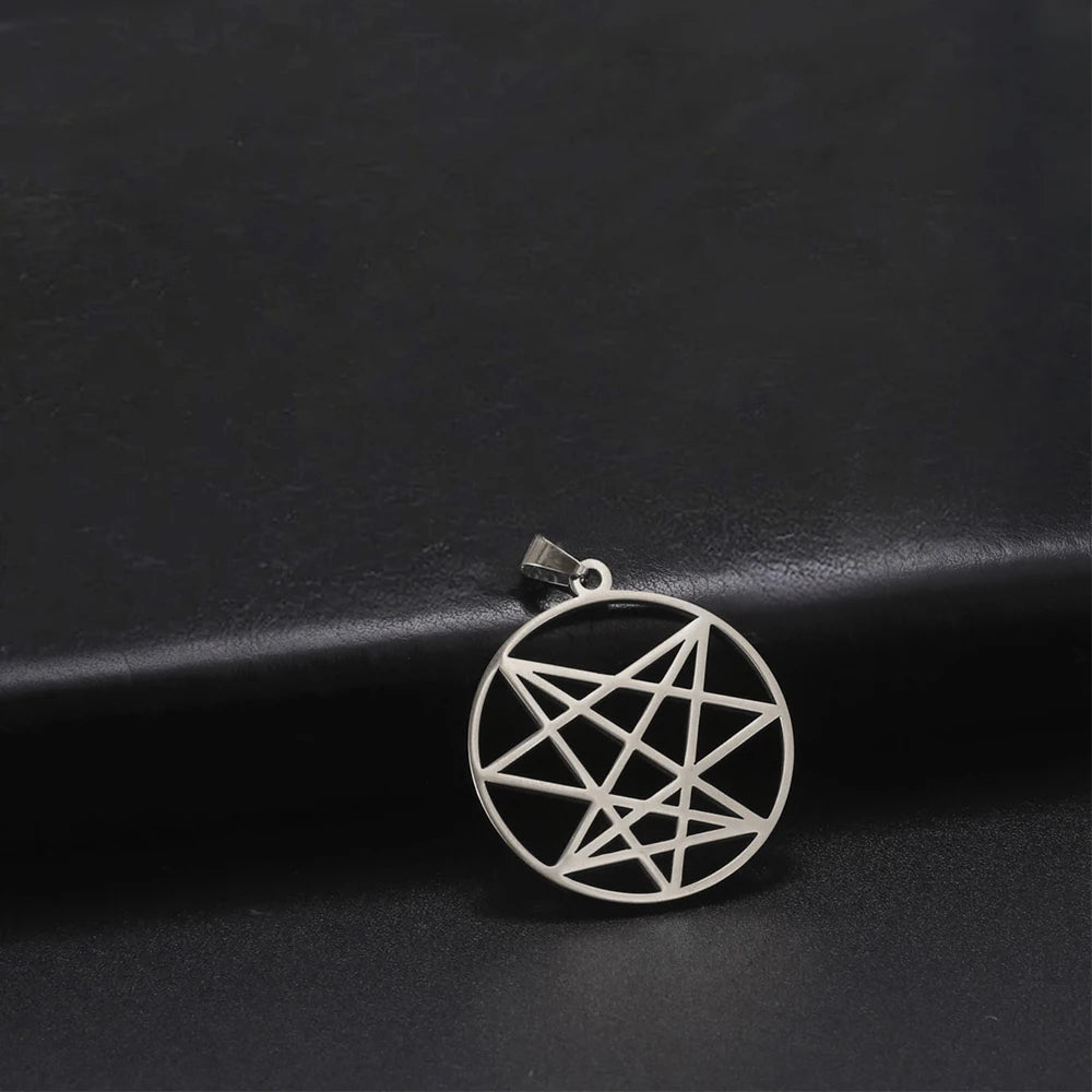 EUEAVAN 1pc Order of Nine Angles Symbol Pendant Amulet Stainless Steel Round Pendants Sacred Geometric Charms Jewelry Making