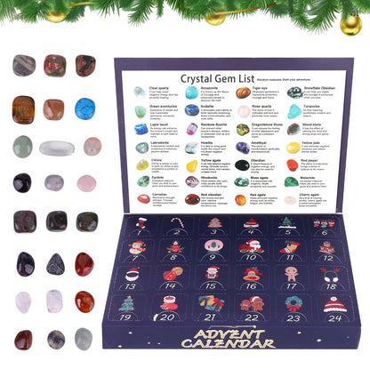 Christmas Advent Calendar Multi-Purpose 24 Grid Ore Crystal Gemstone Box Natural Healing Stone Calendar Christmas Countdown Gift
