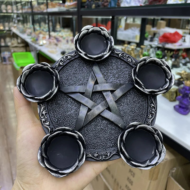 Crystal Ball Holder Astrology Pentacle Altar Plate Resin Tealight Holder Tray Witchcraft Altar Supplies Home Decor