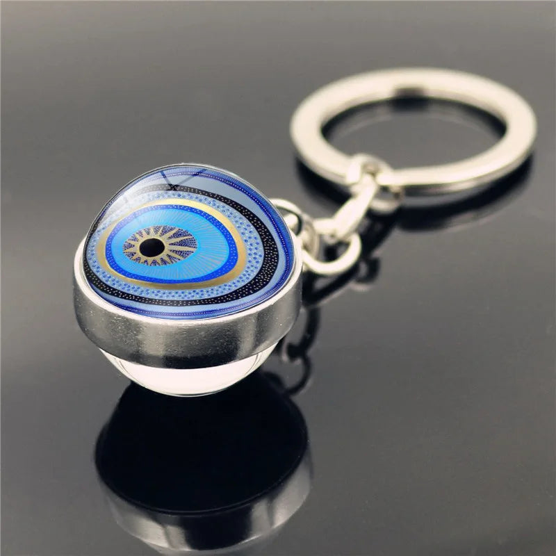 Blue Türkiye Eye of Evil Key Chain Pendant Double Crystal Glass Ball Pendant Metal Key Chain Pendant