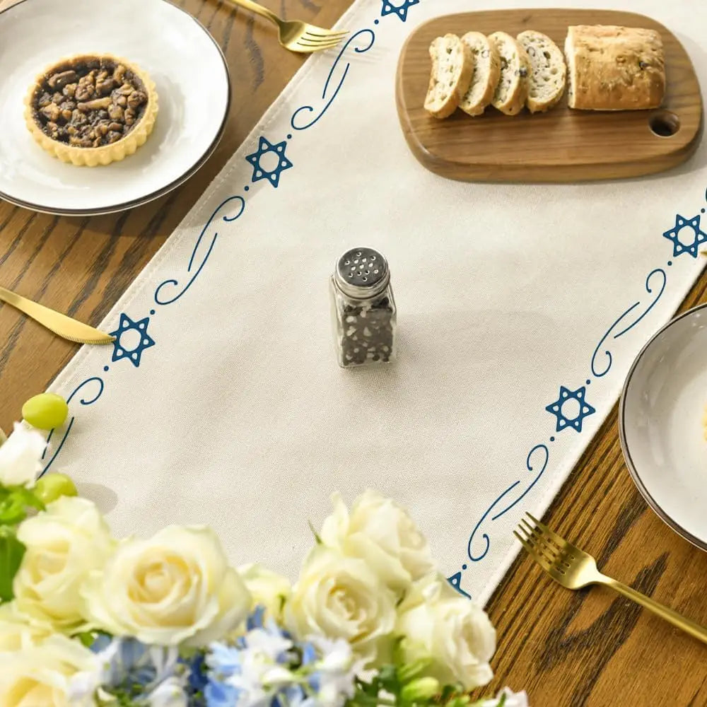 Happy Passover Linen Table Runners Kitchen Dining Table Decor Seder Plate Pesach Matzoh Star of David Jewish Holiday Party Decor