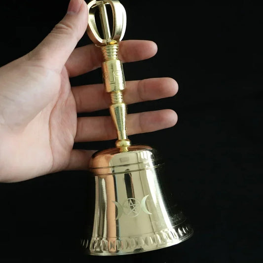 Altar Bell triple moon Pentagram Ritual Brass Bells wicca prop ceremony Divination Astrology tool witchcraft Supplies for altar